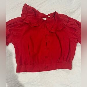 Doen Red Peter Pan collar top - missing buttons